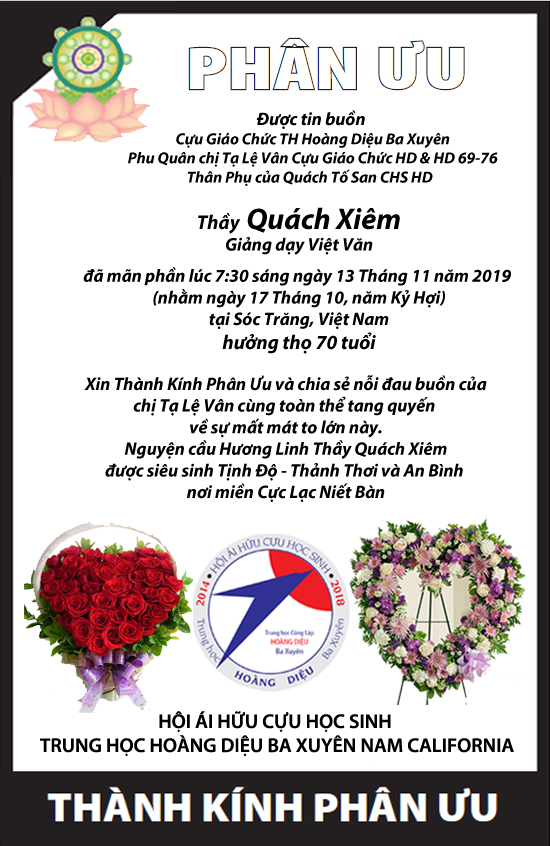 Phân Ưu Thầy Quách Xiêm